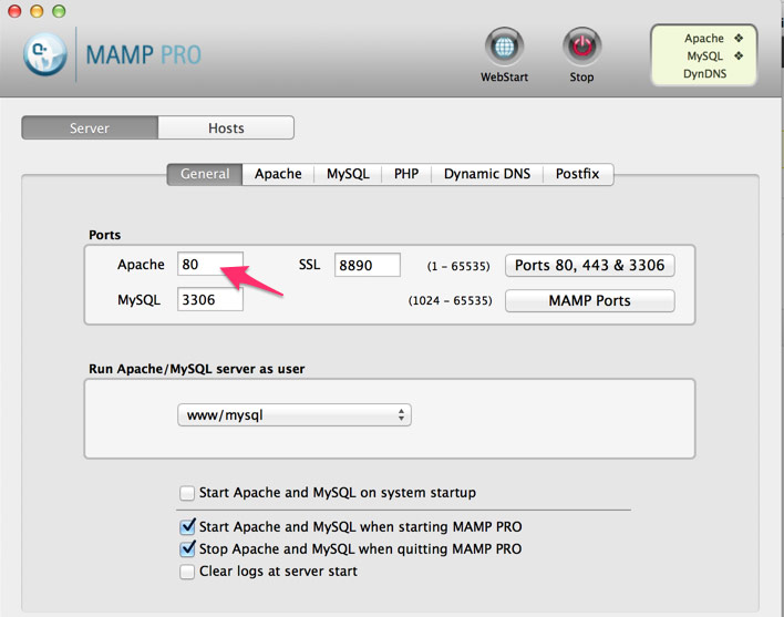 mamp apache port